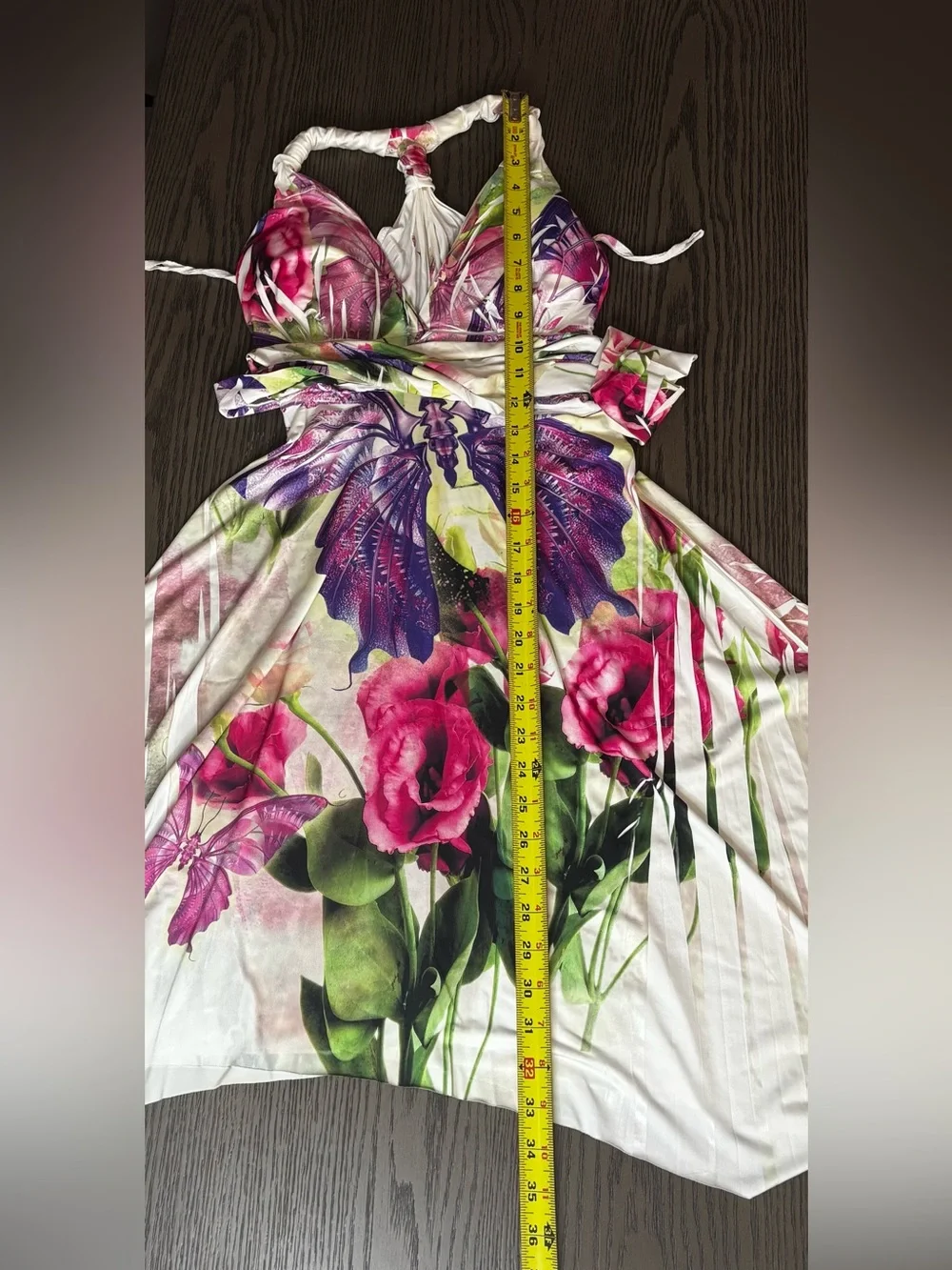 Vintage Y2K Kisses & Hugs Butterfly Floral Halter Handkerchief Dress Size S USA